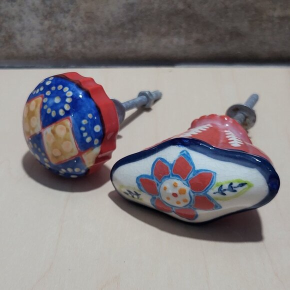 Two Decorative Multi Colored Ceramic Drawer Cabinet Knobs - Picture 2 of 10